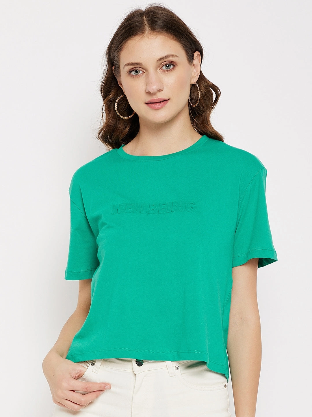 Madame Crew Neck Zen Green Printed T-Shirt HighDensityFoam Layered Panel Design