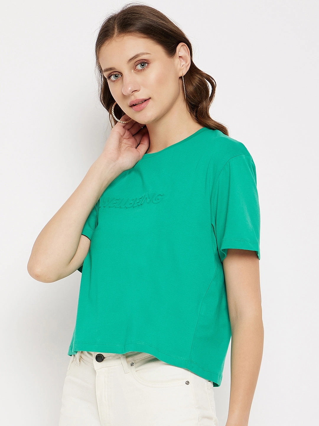 Madame Crew Neck Zen Green Printed T-Shirt ElasticEdgeBinding
