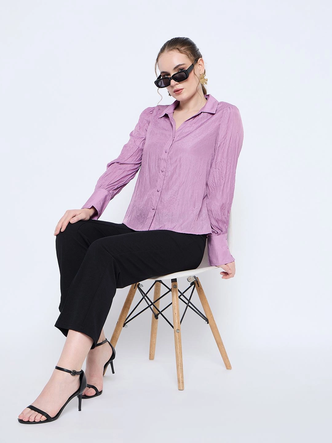 Sleepwear Exclusive Collection Madame Crushed Tissue Flounce Sleeve Muave Shirt