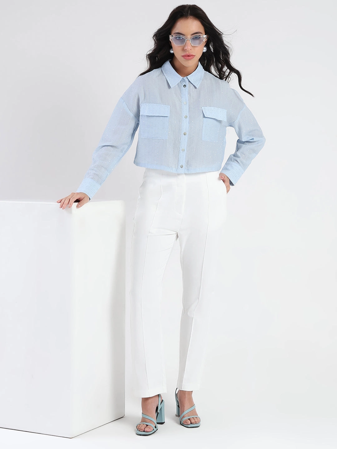 Personalized Touch Madame D-Ring Straps Shimmer Detail Ice Blue Shirt