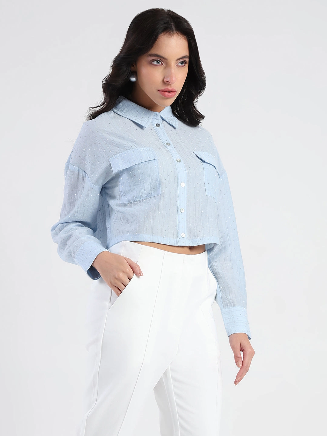 All-day Comfort Madame D-Ring Straps Shimmer Detail Ice Blue Shirt