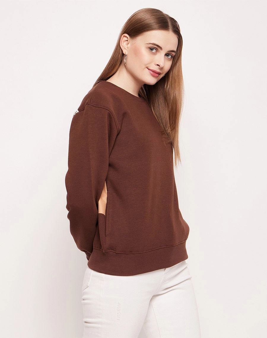 Outdoor Active Madame Disney Graphic Print Chocolate Brown Sweatshirt