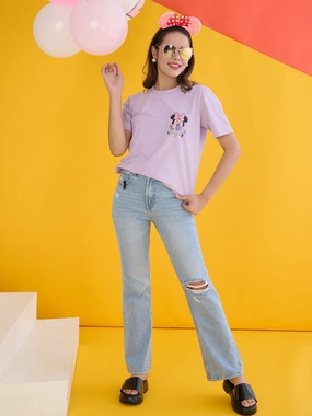 Madame Disney Mickey Mouse Printed Regular Mauve T-Shirt Non Chafing Edges