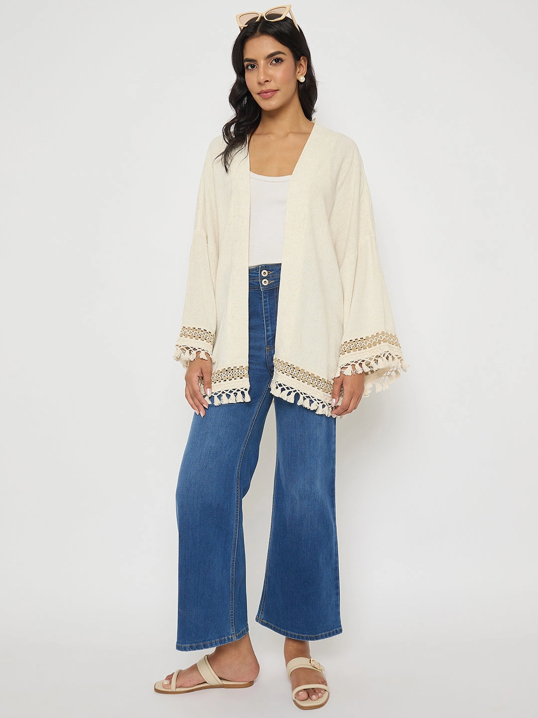 Cool Essentials Madame Double Waisted Whiskered Wide Leg Mid Blue Jeans