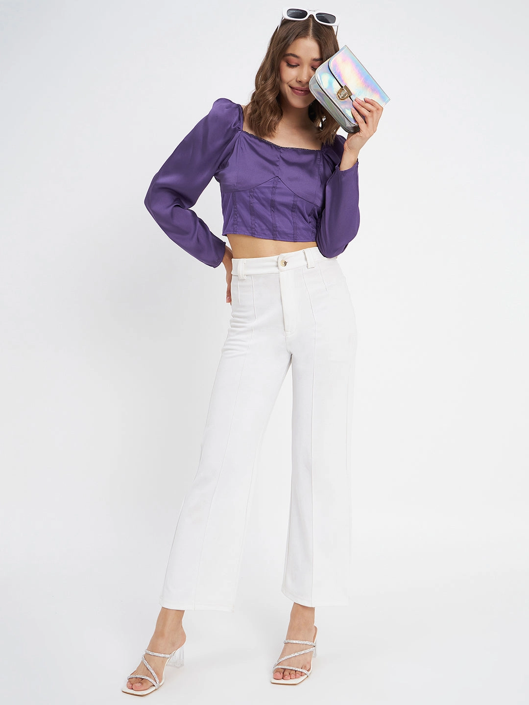 Eco Friendly Blend QuickDryConstruction Madame Embellished Detail Corset Style Purple Top