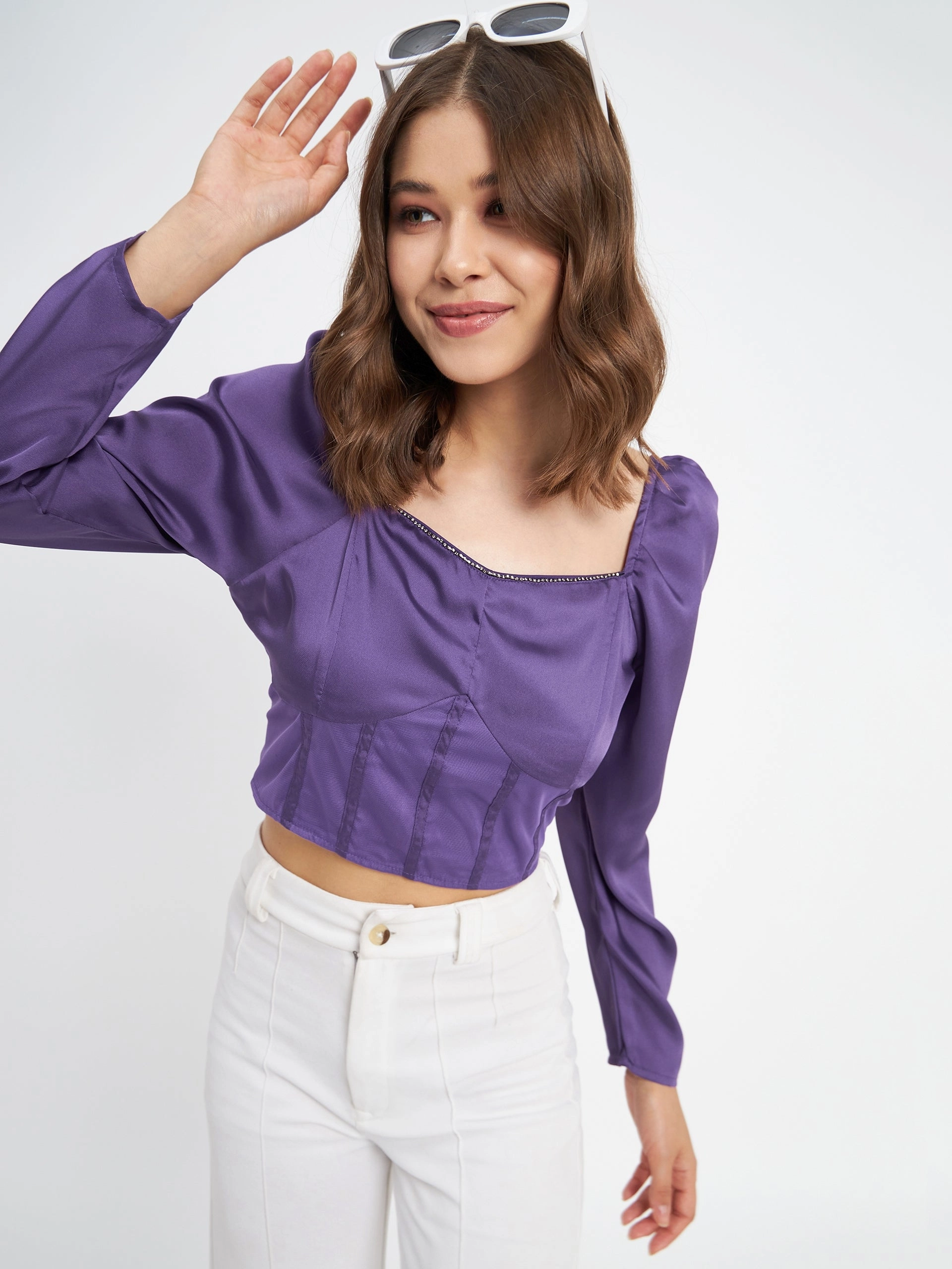 Ethically Sourced Yarn Madame Embellished Detail Corset Style Purple Top