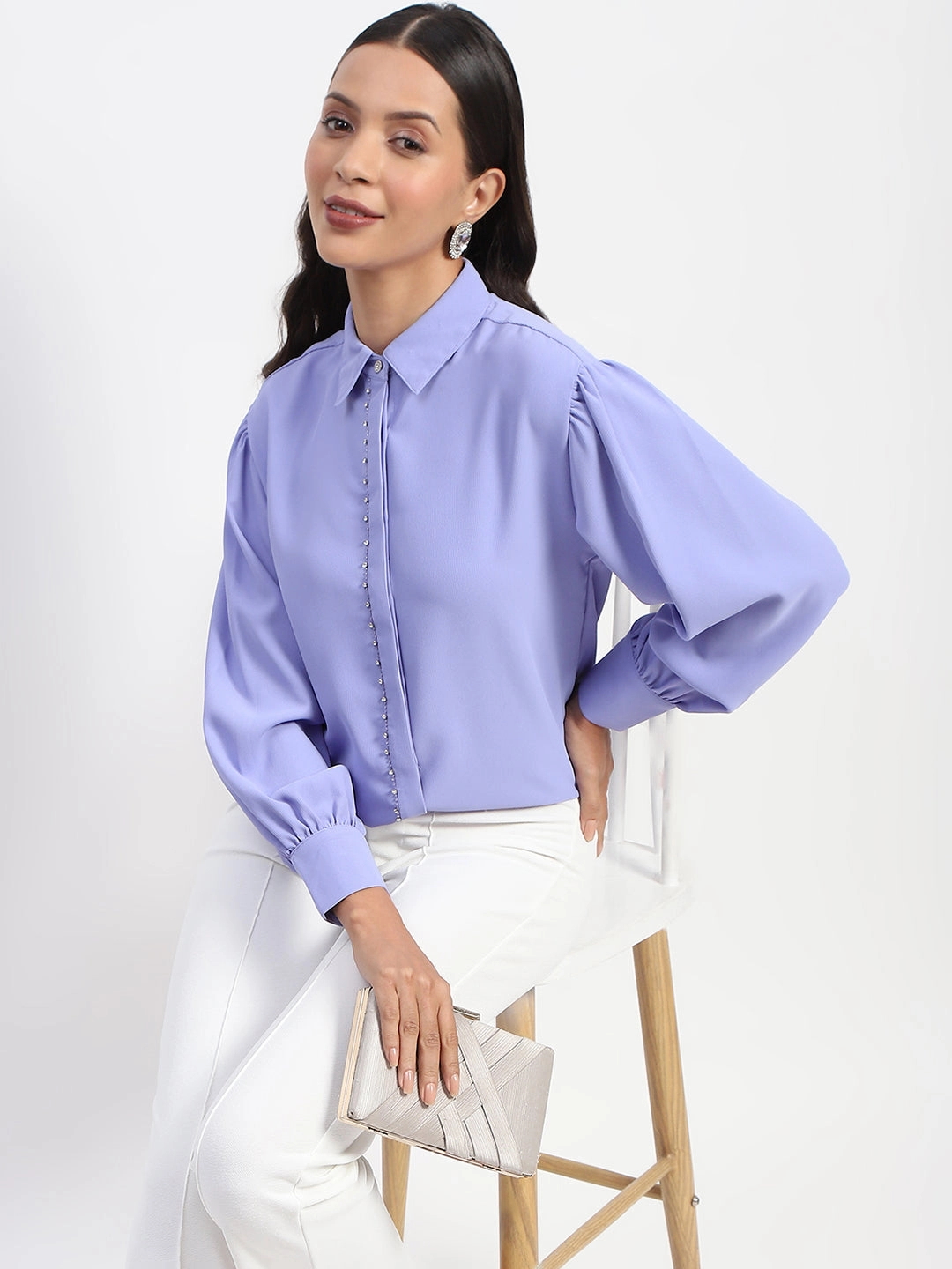 Sleek Silhouette Madame Embellished Solid Mauve Shirt