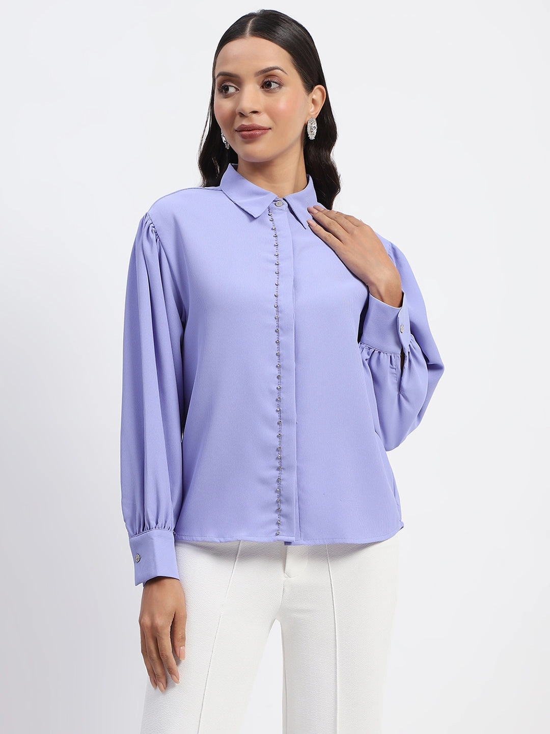 Madame Embellished Solid Mauve Shirt Trendy Layer Cooling Core Technology