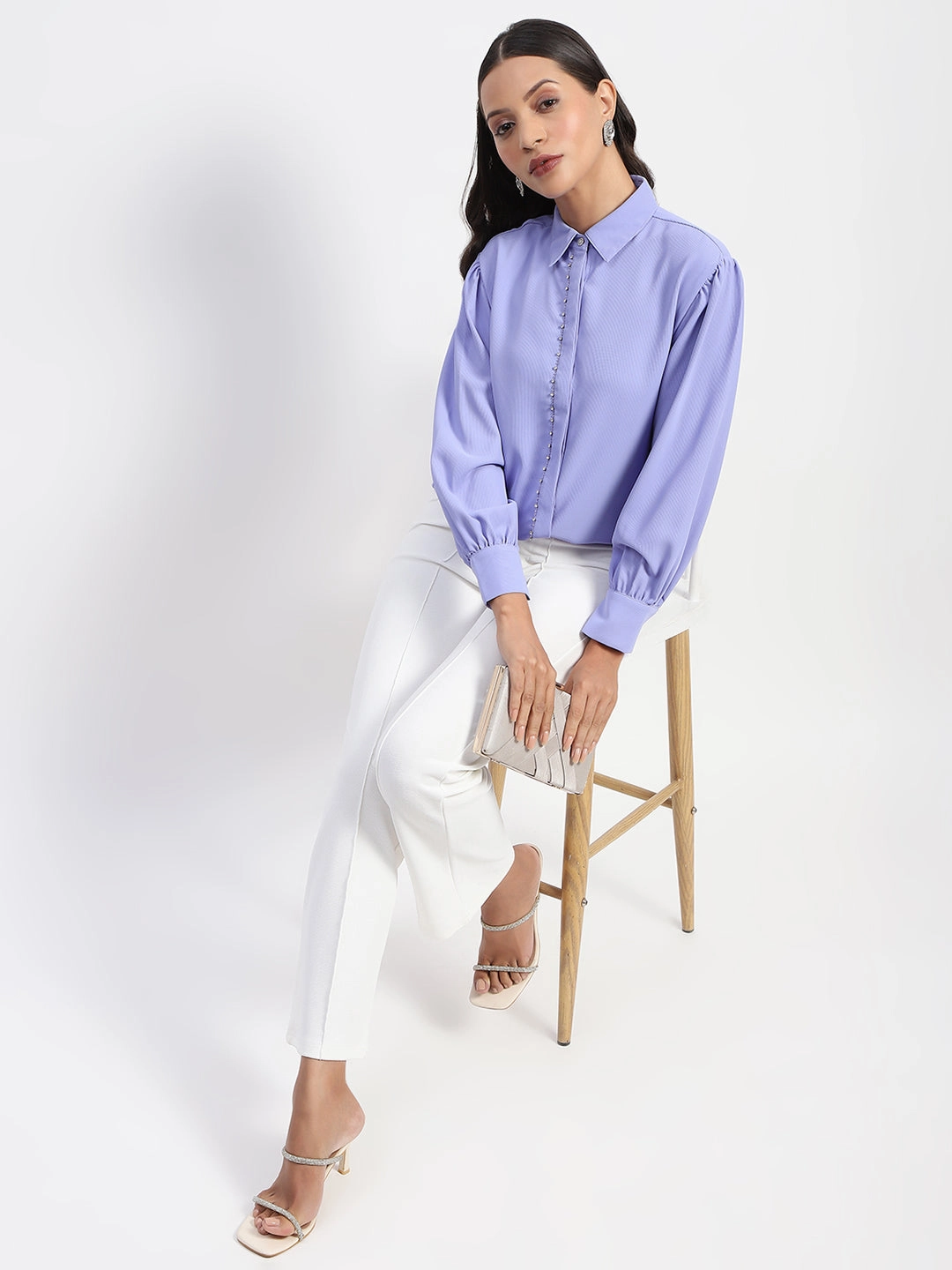 Non Irritating Tags Madame Embellished Solid Mauve Shirt