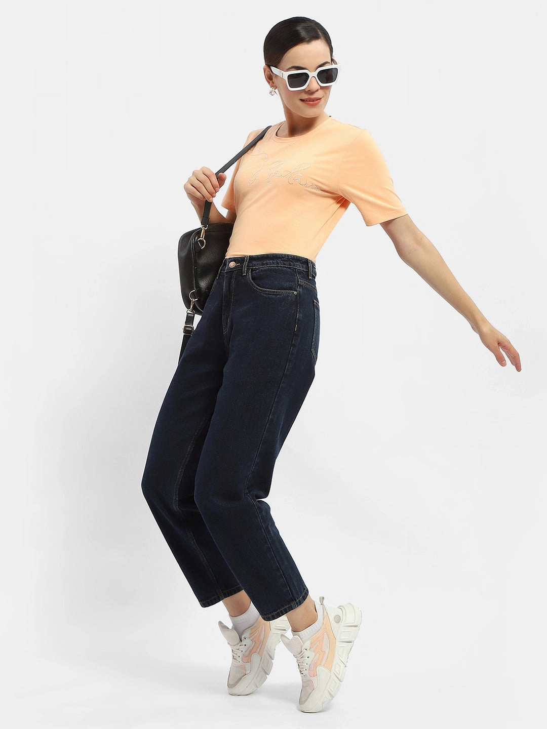 Madame Embellished Typography Peach Regular T-Shirt Printed T-shirt Thermal Regulation System