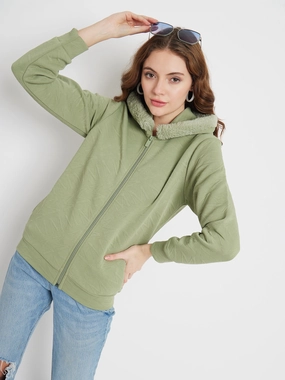 Madame Faux Fur Hood Applpe Green Sweatshirt Stylish Comfort product office appropriateness