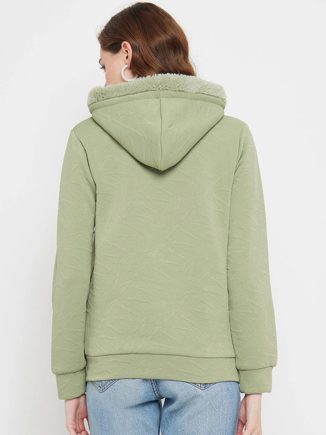 Madame Faux Fur Hood Applpe Green Sweatshirt Comfy Look Cool Outfit