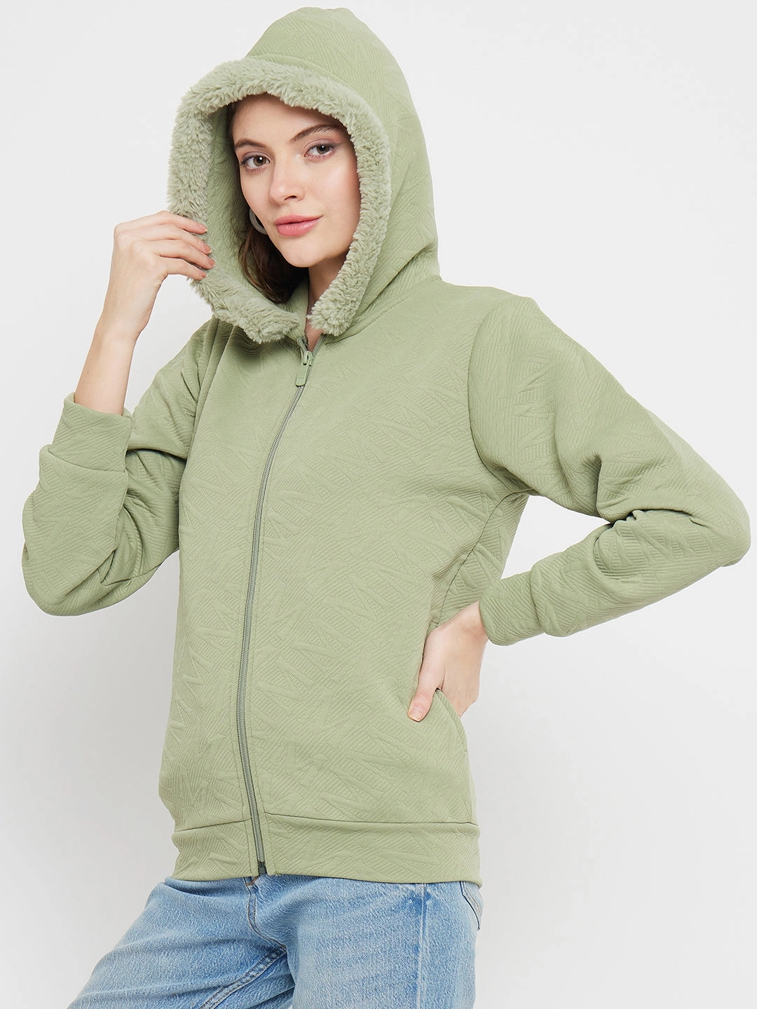 Madame Faux Fur Hood Applpe Green Sweatshirt product eco friendliness level