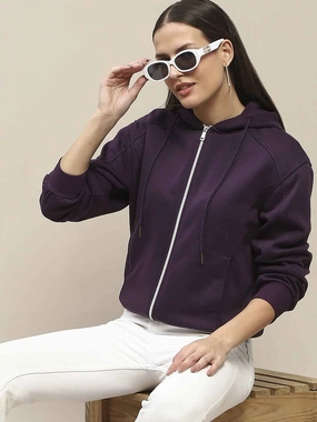 suitable for holidays Madame Fleece Cut And Sew Detailed Zipped Purple Hoodie