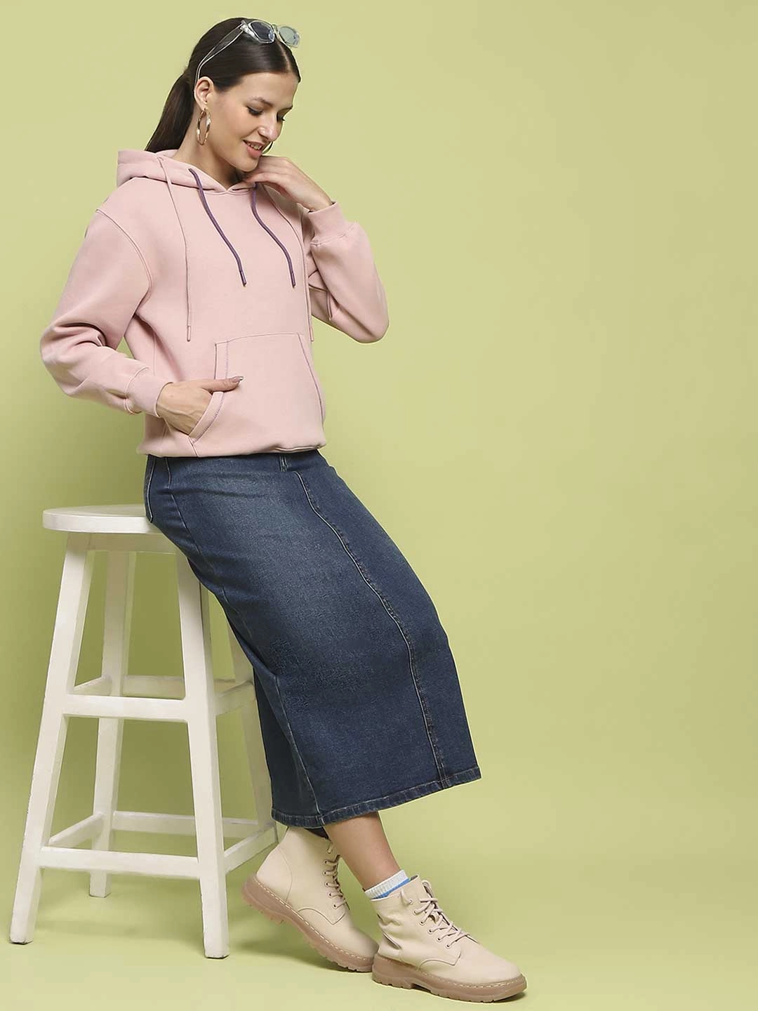 Mid range birthday wear Madame Fleece Double Drawstring Hooded Dusty Pink Sweatshirt