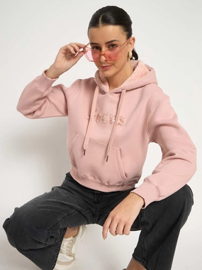 Fashion Layers Madame Fleece Placement Printed Handwork Detailed Dusty Pink Sweatshirt