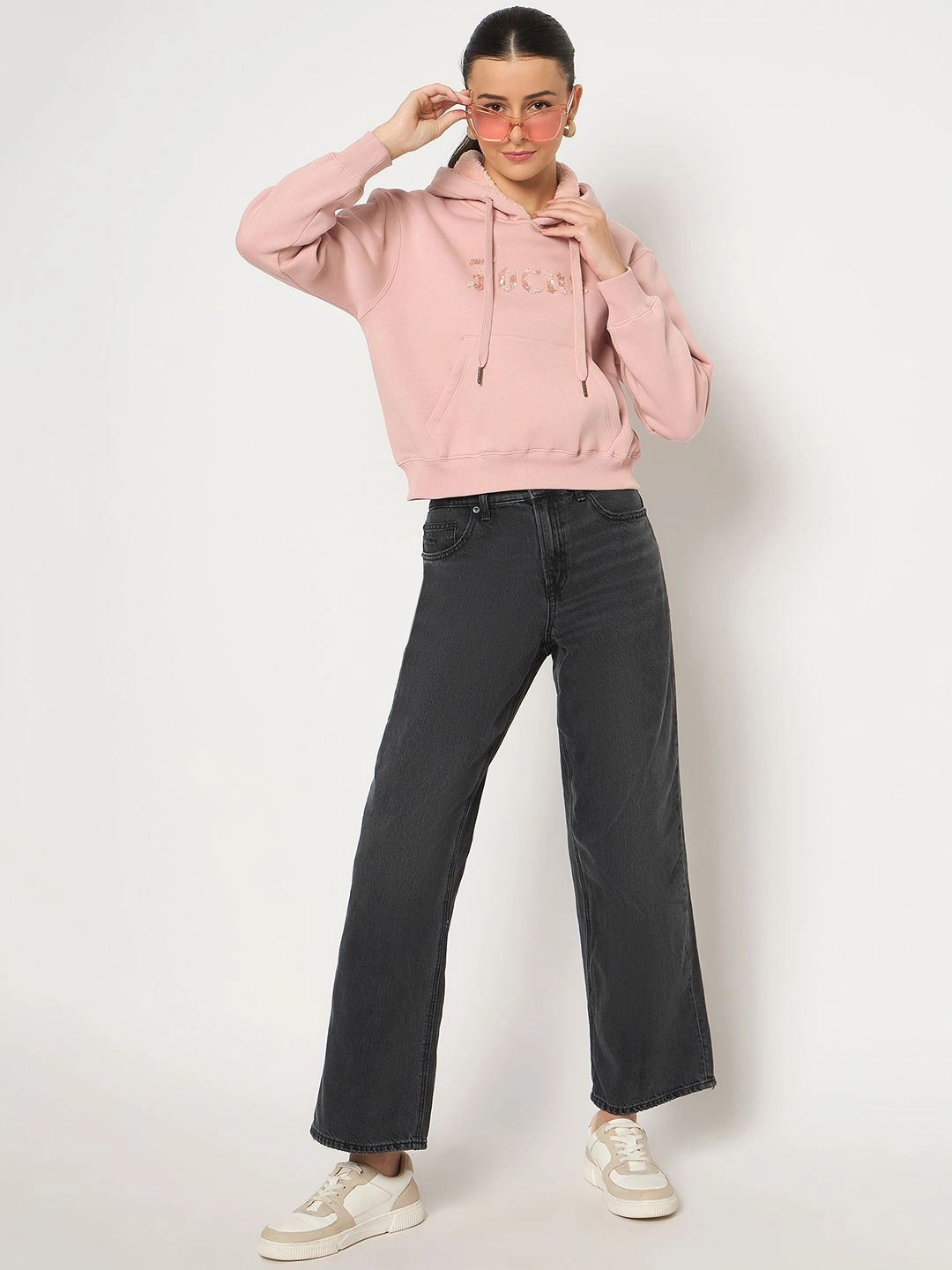 Outdoor Chic Buttoned Madame Fleece Placement Printed Handwork Detailed Dusty Pink Sweatshirt