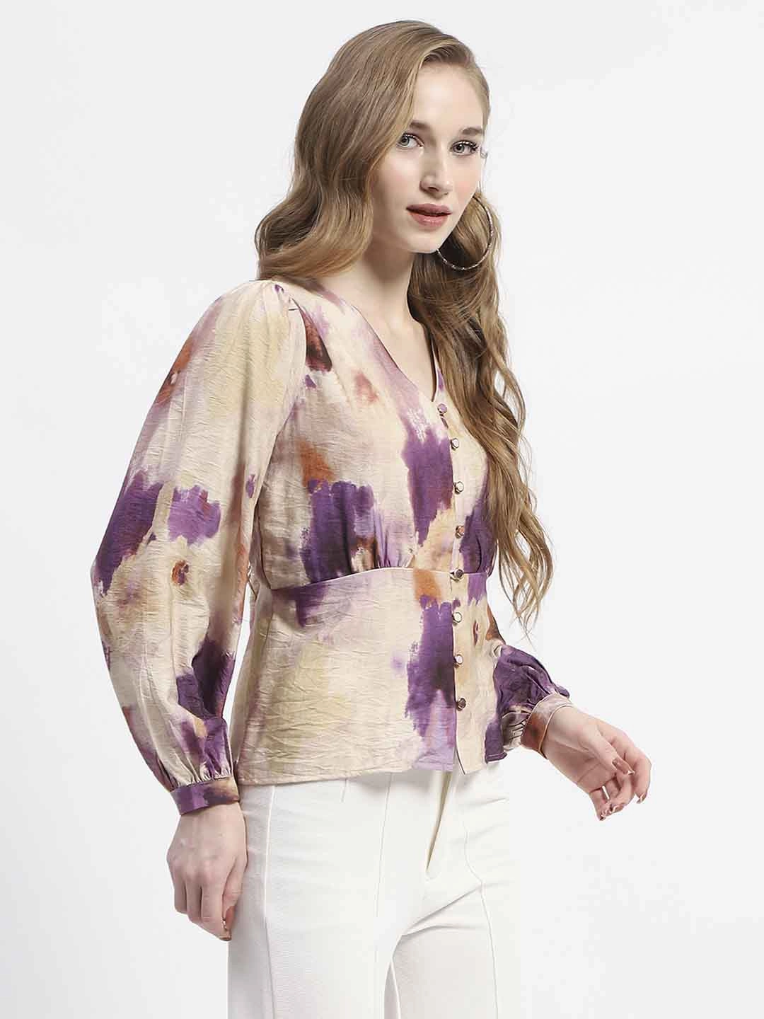 OdorResistant Treatment Madame Floral Print Button-Up Nylon Blend Top