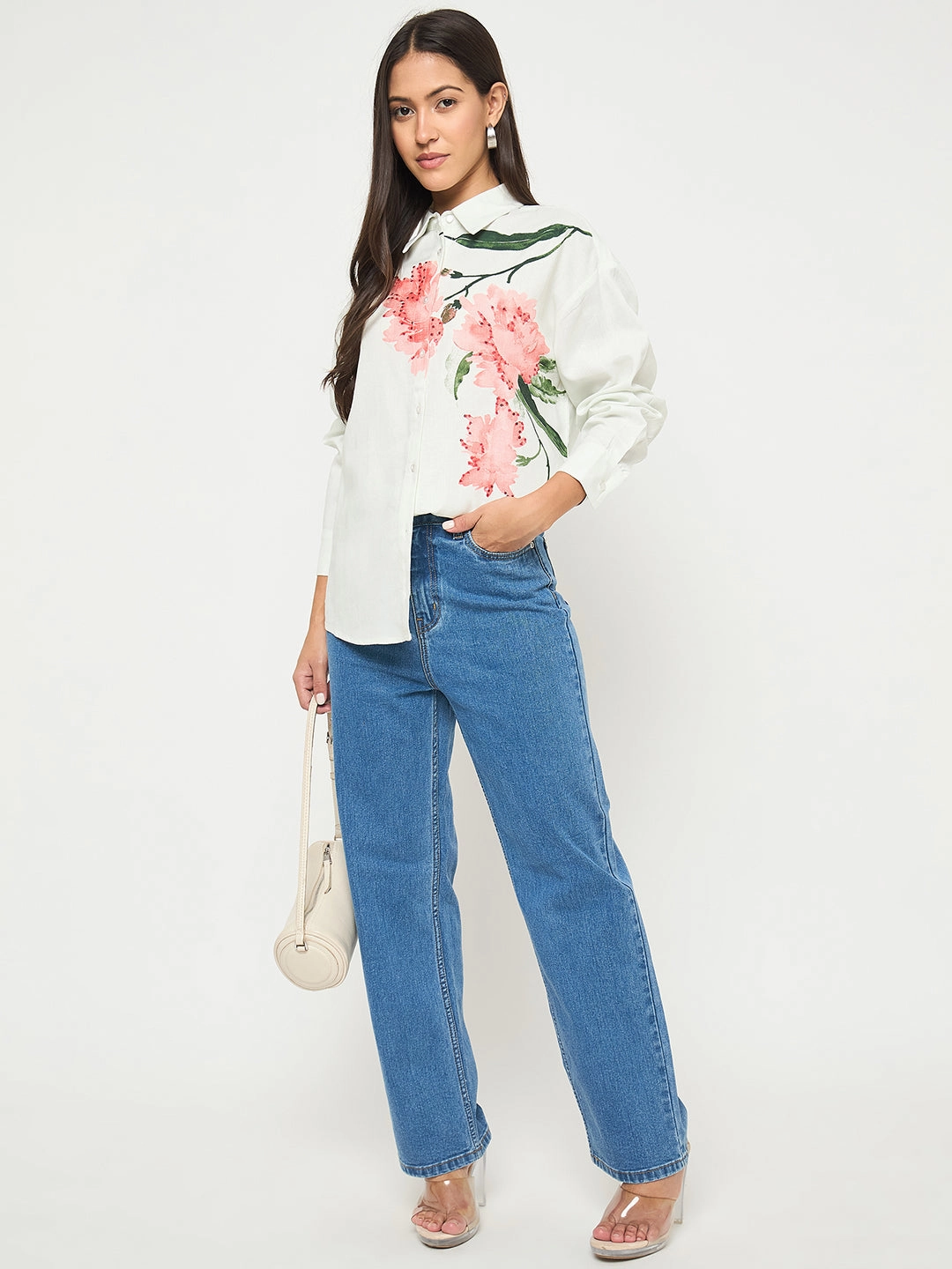 Soft Feel Spring Trend Madame Floral Print Light Green Viscose Blend Shirt