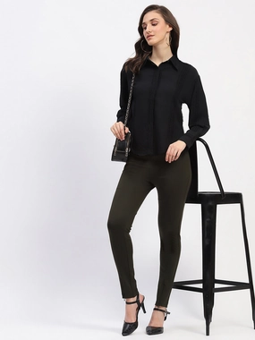 Madame Frayed Detailing Collared Cuff Sleeve Shirt Sports Ready Flatlock stitching