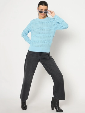 Madame Fringe Textured Brown Cotton Sweater Stretchy Layers