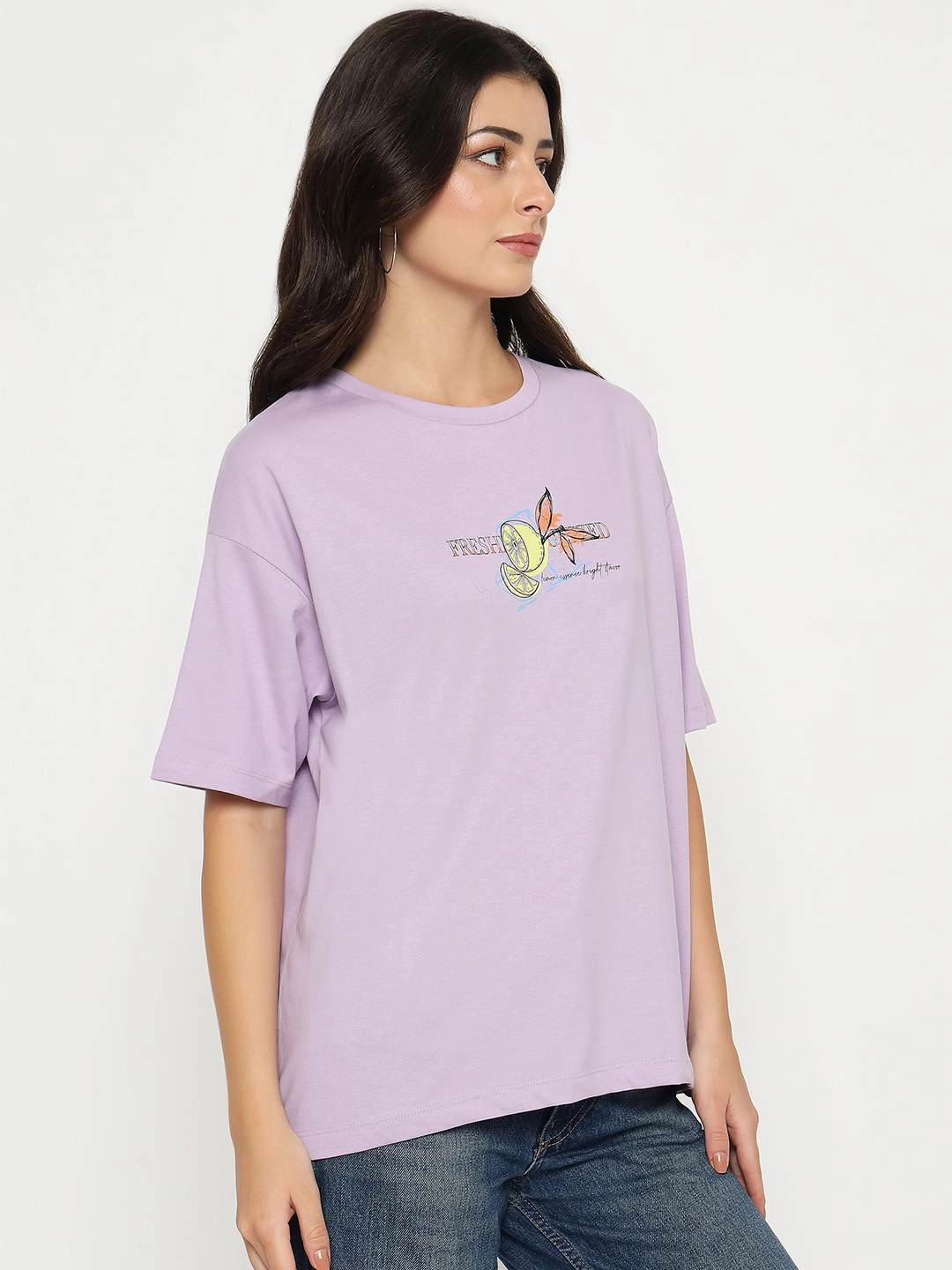 Madame Front and Back Graphic Print Lilac Cotton T-Shirt NonPill Surface Treatment RecycledPolyester