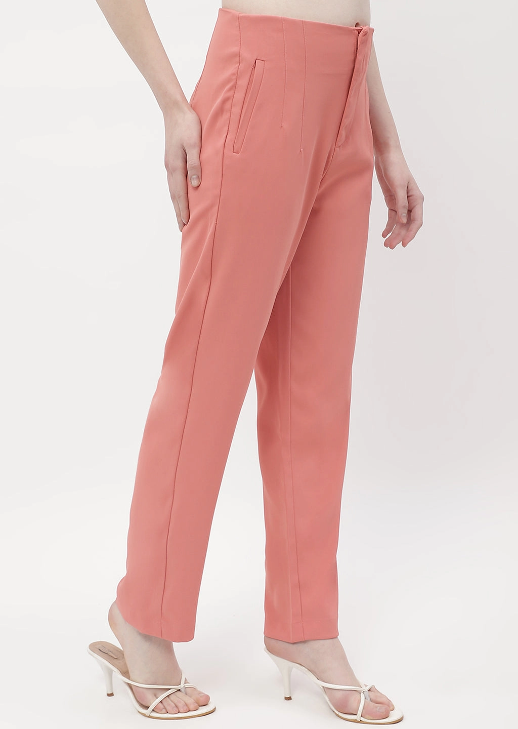 Chill Fit Madame Front Pleated Blush Orange Tapered Trousers
