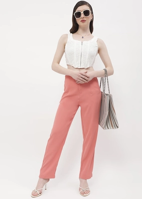 Utility Pockets Street Style Madame Front Pleated Blush Orange Tapered Trousers
