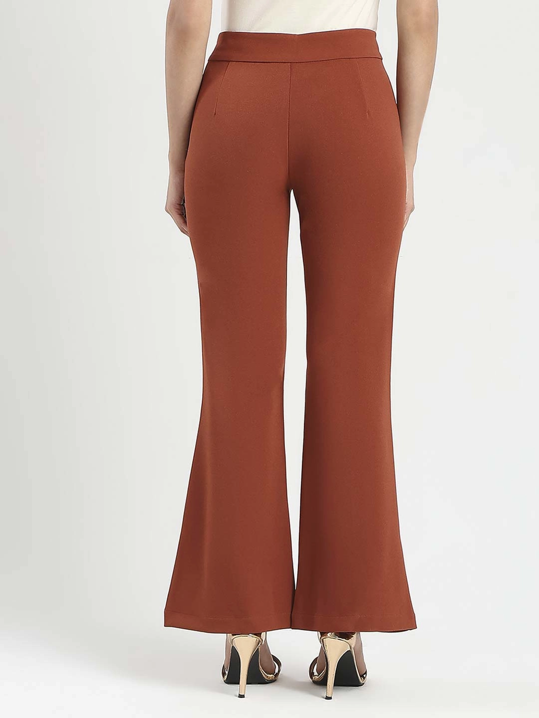 Polished Look Madame Front Seam Detail Rust Red Wide Leg Trousers