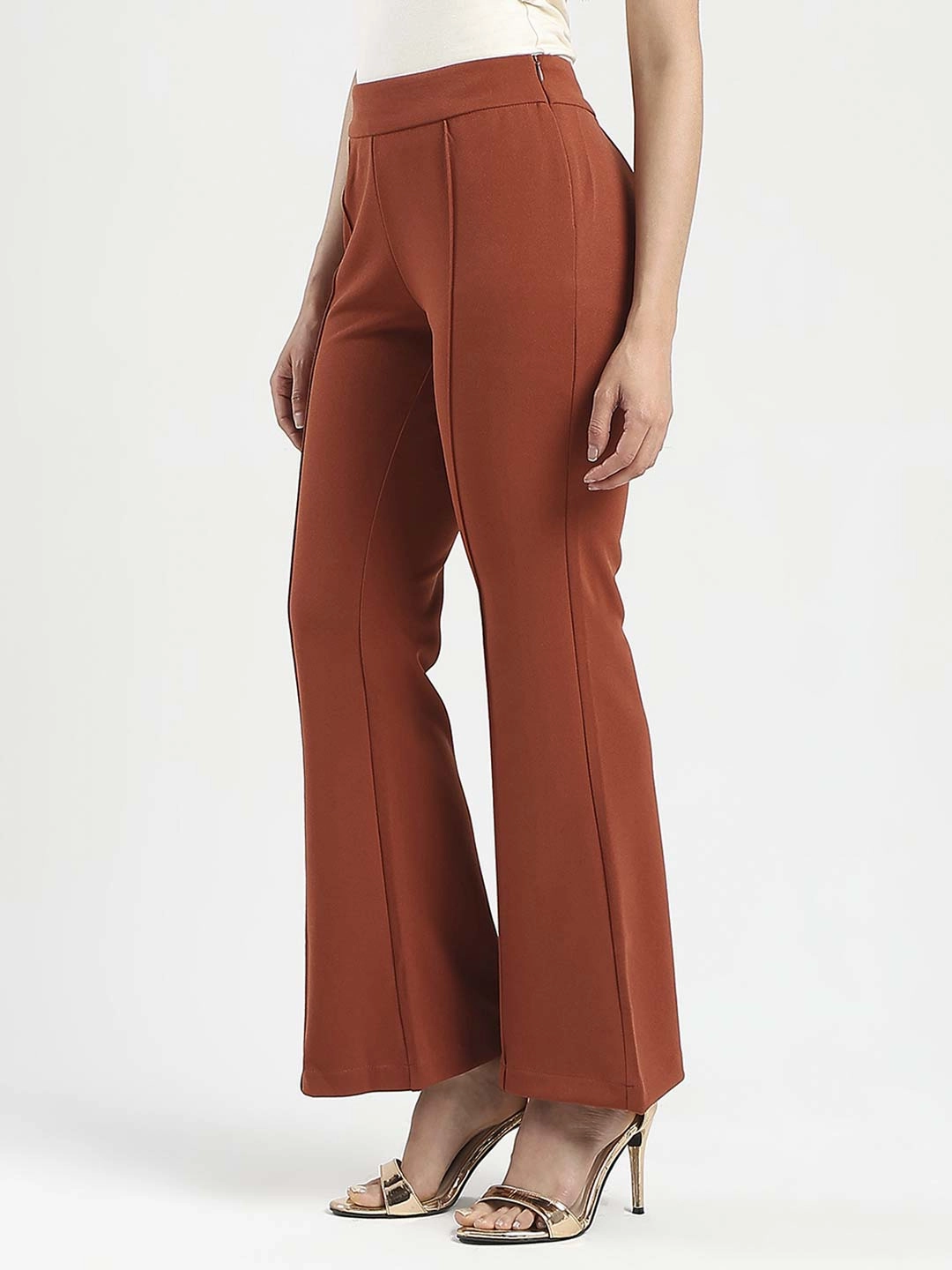 High Quality Material Outdoor Use Madame Front Seam Detail Rust Red Wide Leg Trousers