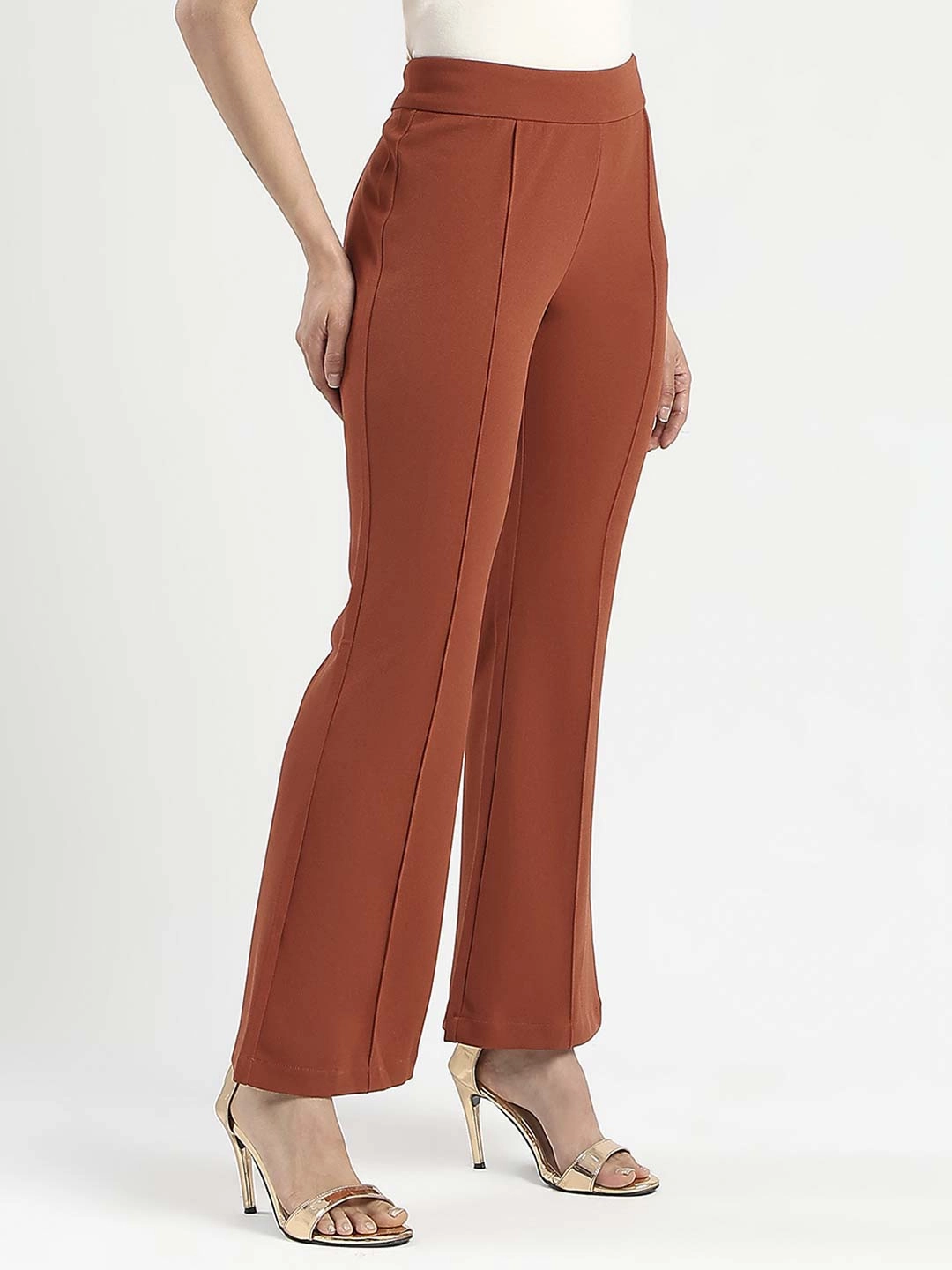 Sleek Comfort No Chafe Madame Front Seam Detail Rust Red Wide Leg Trousers