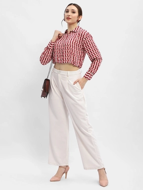 Snag Resistant Fabric Quick Dry Technology Madame Geometric Print Maroon Crop Shirt