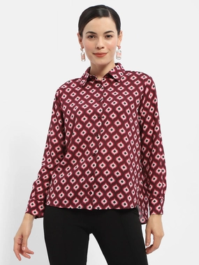 Madame Geometric Print Maroon Regular Shirt Lightweight Fabric Abrasion resistant