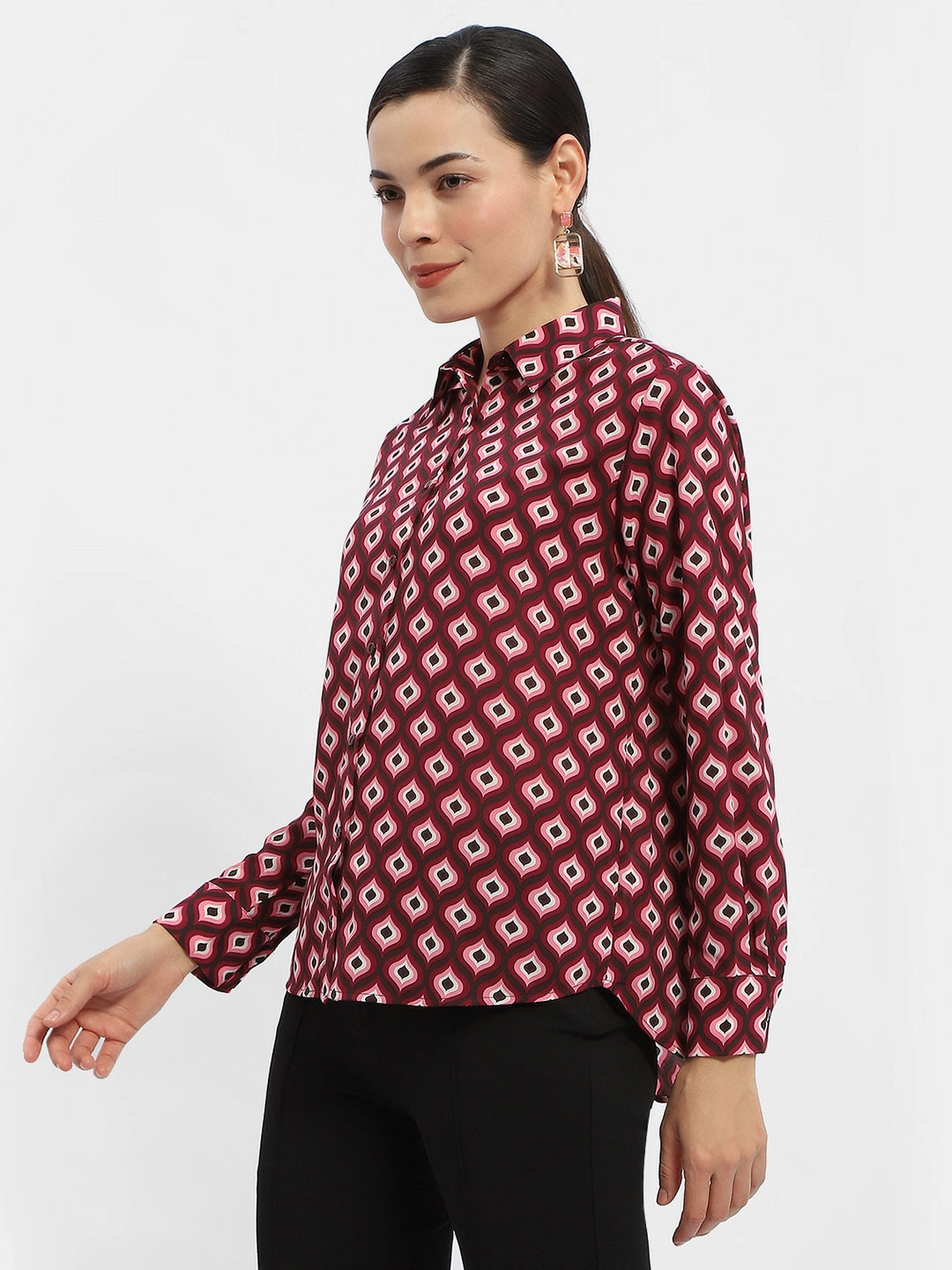 Multipurpose Utility Madame Geometric Print Maroon Regular Shirt