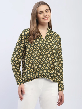 Antibacterial Madame Geometric Print Mustard Yellow Regular Top