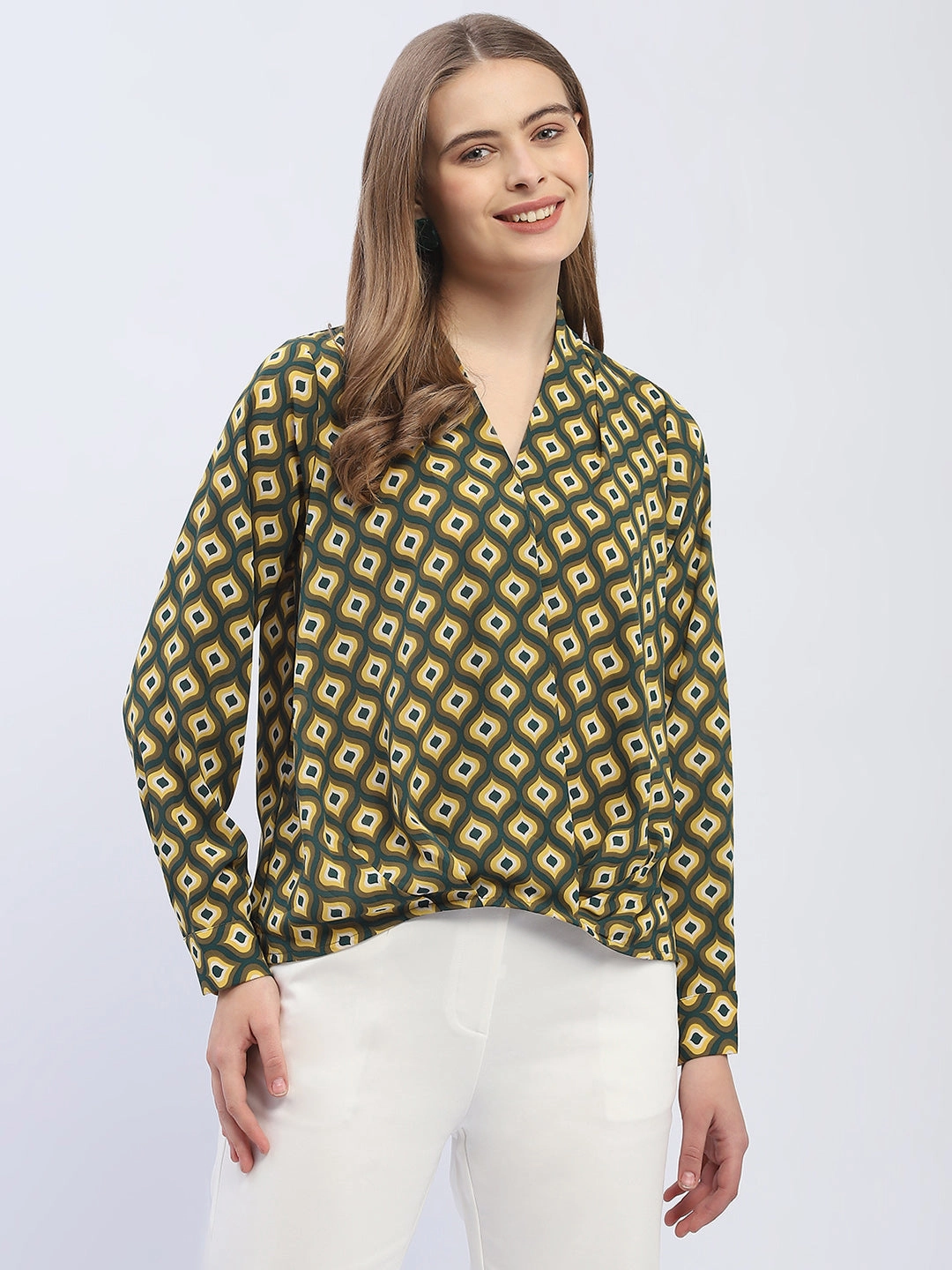 Antibacterial Madame Geometric Print Mustard Yellow Regular Top