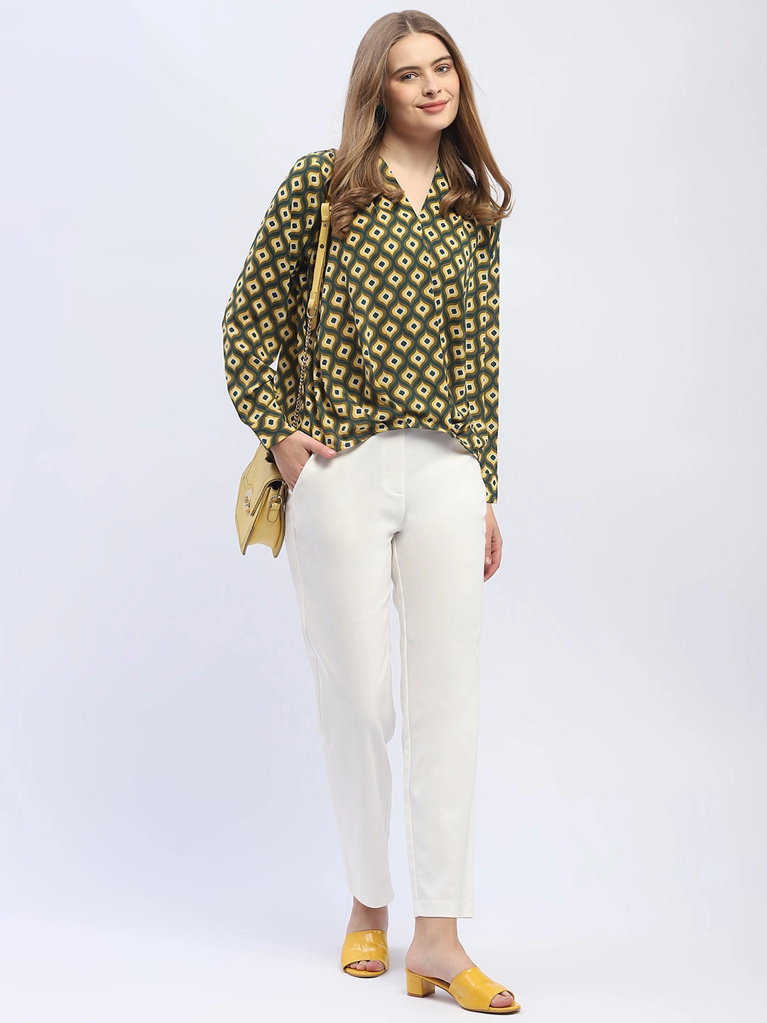 Madame Geometric Print Mustard Yellow Regular Top EcoFriendlyTexture QuickReleaseFastenings