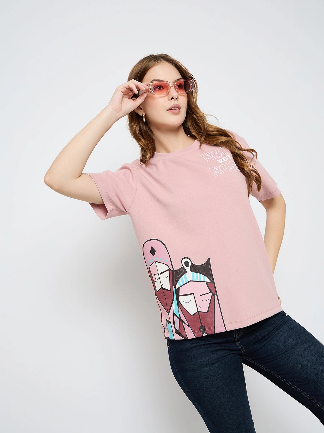 Summer Style NonPill Surface Treatment Madame Graphic Print Cotton Blend Pink T-shirt