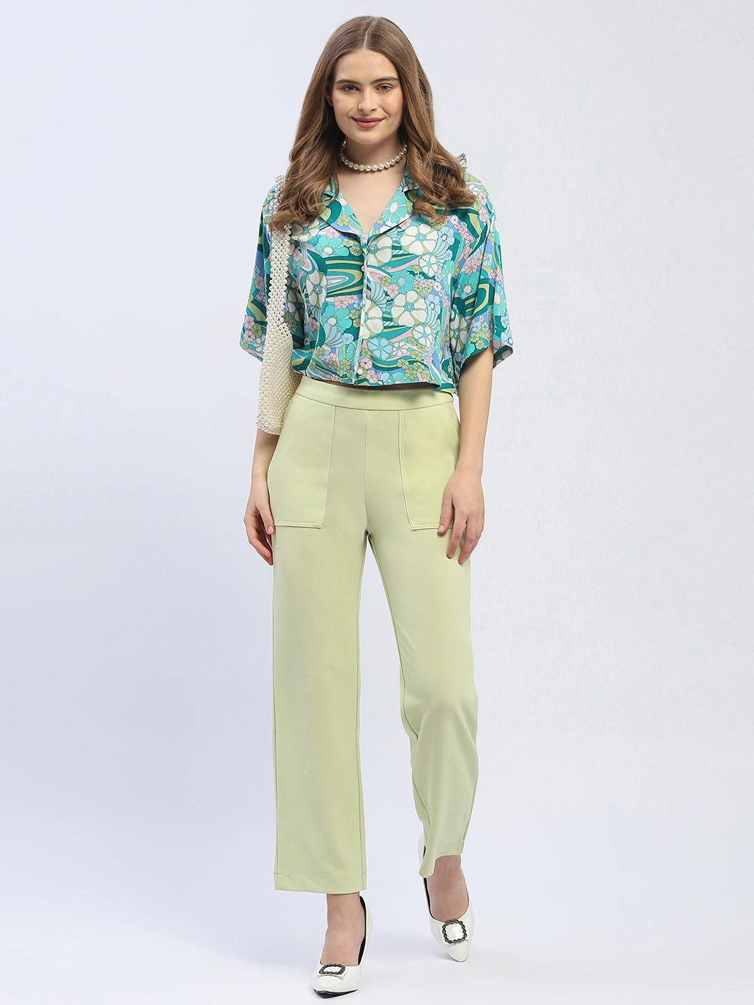 Madame Graphic Print Dark Green Half Sleeve Shirt Anniversary Special