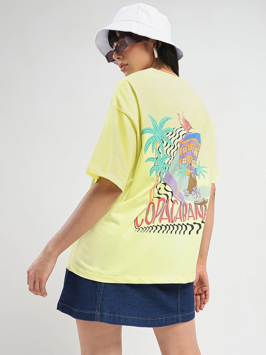 Madame Graphic Print Detailed Yellow Cotton T-shirt Temperature Regulating Textile ContrastPlacket