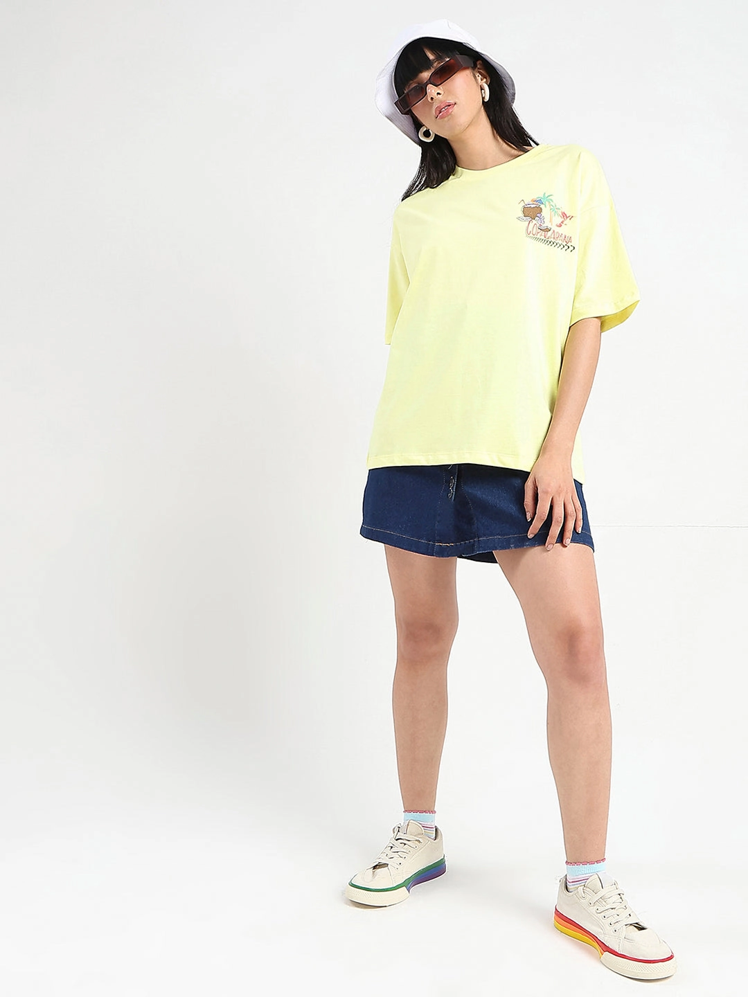 Relaxed Fit Shirt Madame Graphic Print Detailed Yellow Cotton T-shirt