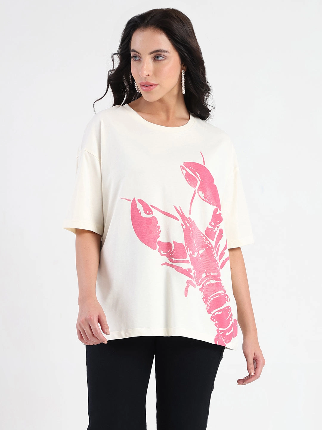 EcoFriendly Dye Madame Graphic Print Half Sleeve Off White Cotton T-shirt
