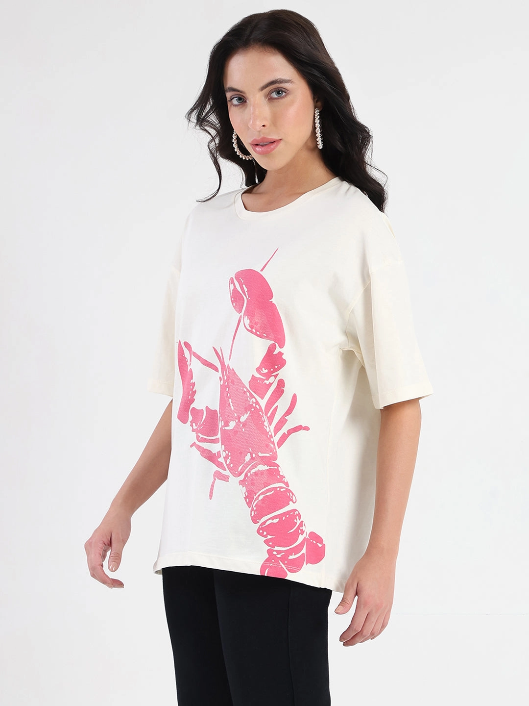 Biodegradable Fiber Blend Madame Graphic Print Half Sleeve Off White Cotton T-shirt
