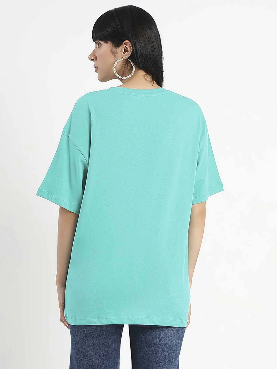 Madame Graphic Print Half Sleeve Peacock Green Cotton T-Shirt NonScratchSurface EasyCareFabric