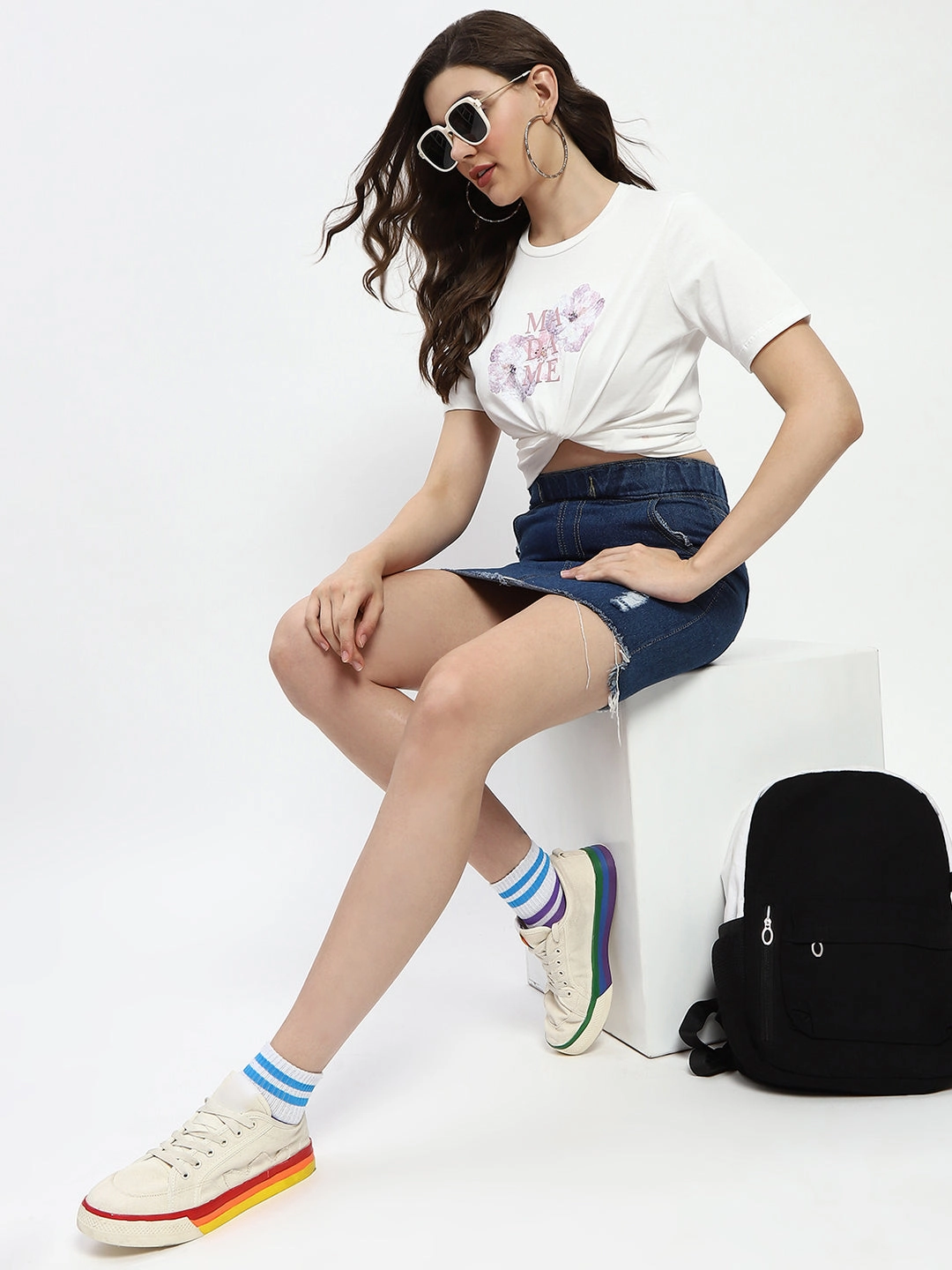 Madame Graphic Print White Cotton T-Shirt Lightweight pullover