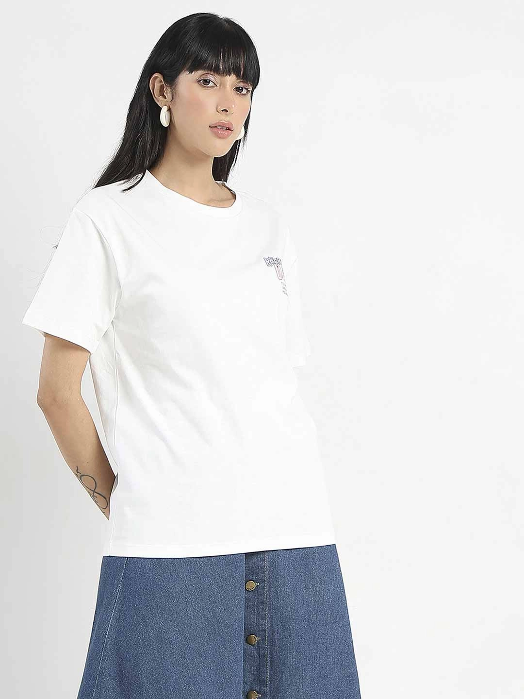 Madame Graphic Printed Round Neck White Sinker T-Shirt ChafeFreeEdging