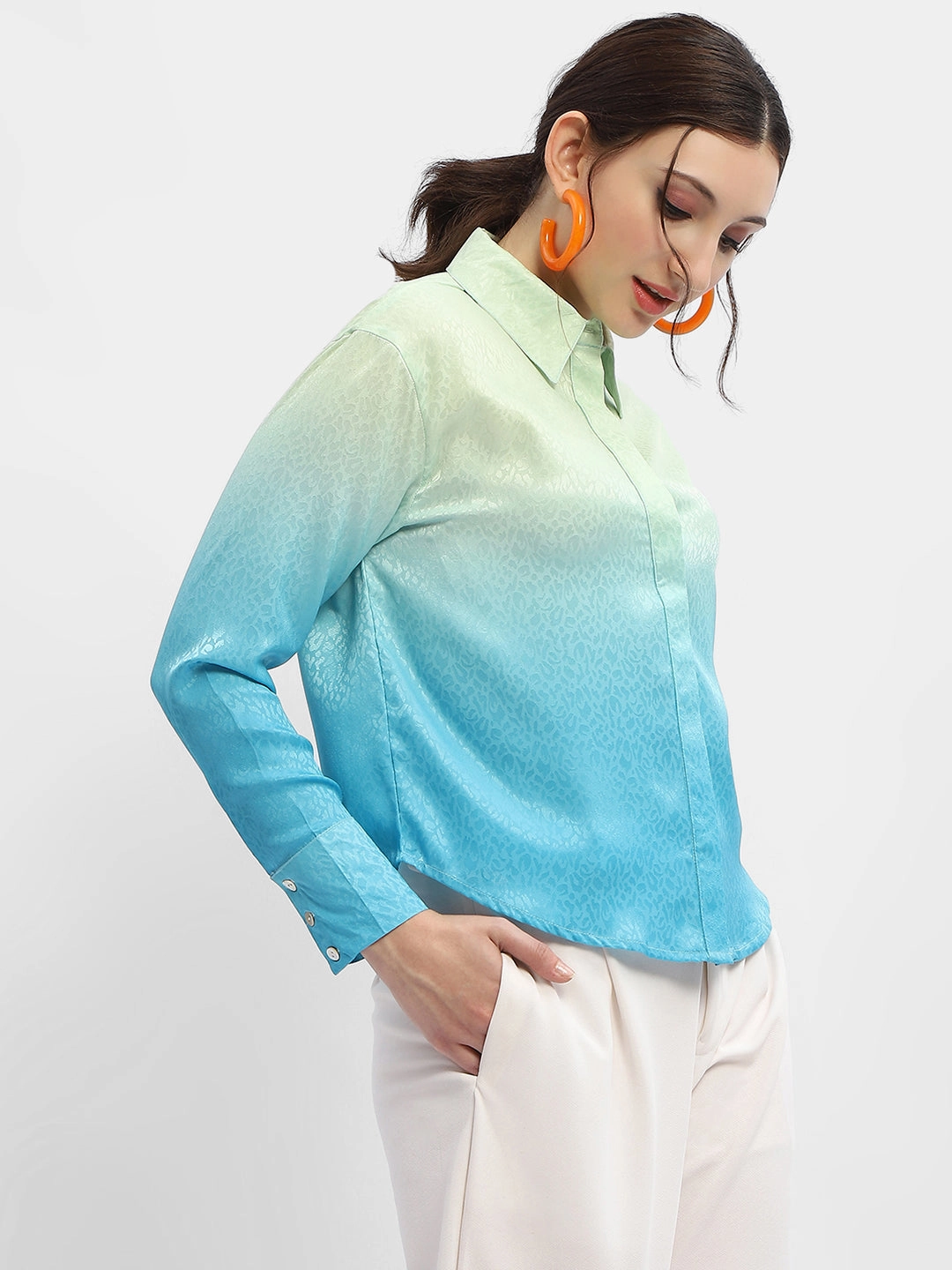 Madame Green And Blue Ombre Shirt Plaid Design Comfy Design