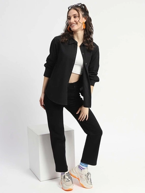 Classic Comfort Madame Grey Wash Solid Black Button Down Denim Shirt