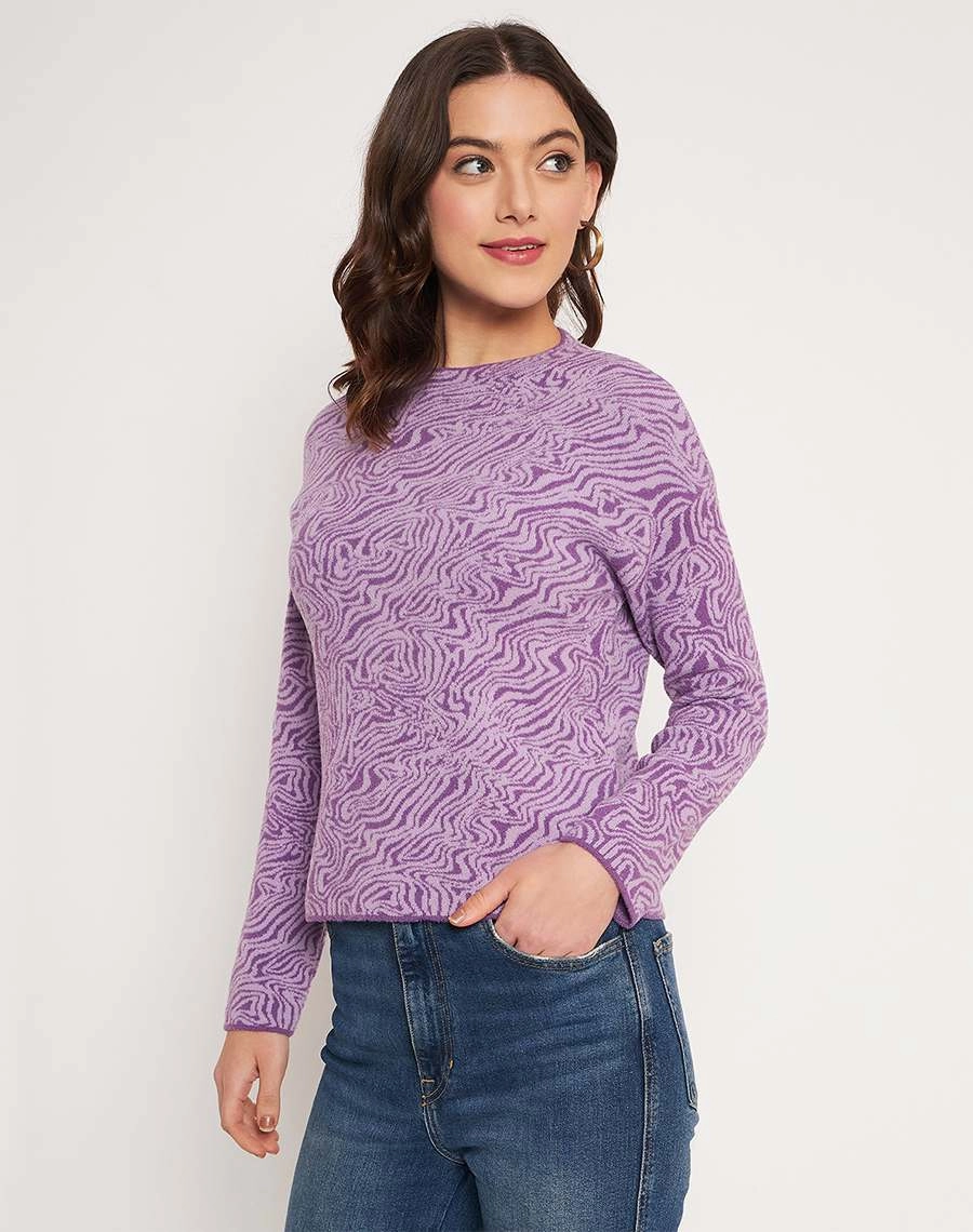 Madame Lilac Animal Print Sweater Layered Knit Style Active Fit