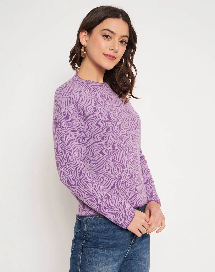 Madame Lilac Animal Print Sweater Cold Weather Knitwear Layered Knitwear